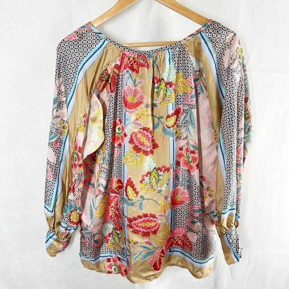 Johnny Was Dance Blise Silk Floral Boho Blouse Size Small - Picture 2 of 13